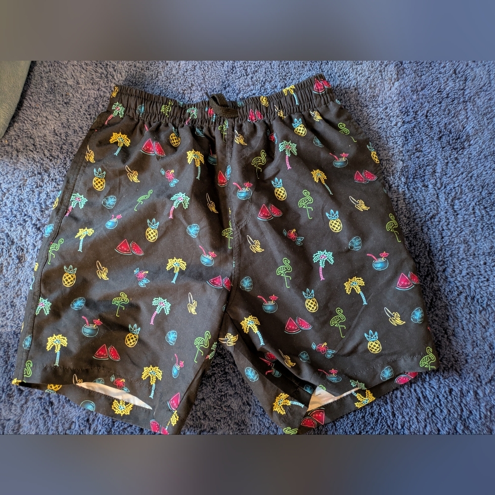 Black And Neon Boys Swim Trunks